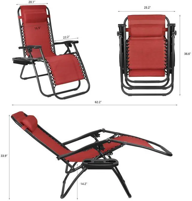 Alt view image 3 of 7 - Patio Zero Gravity Chair Outdoor Folding Lounge Chair Recliners Adjustable Lawn Lounge Chair with Pillow for Poolside, Yard and Camping (Red)