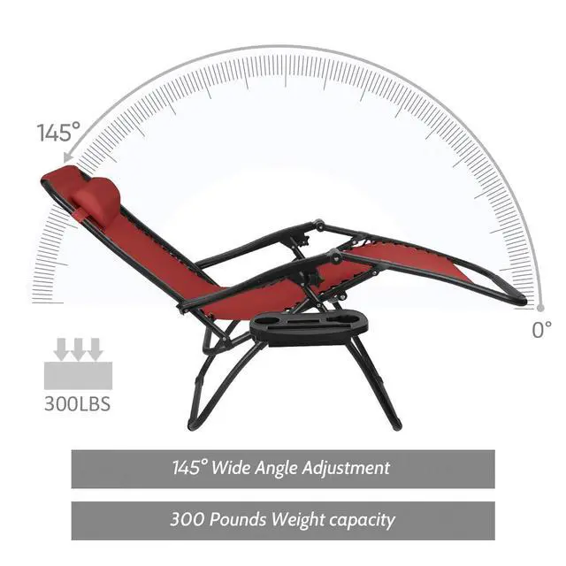 Alt view image 5 of 7 - Patio Zero Gravity Chair Outdoor Folding Lounge Chair Recliners Adjustable Lawn Lounge Chair with Pillow for Poolside, Yard and Camping (Red)
