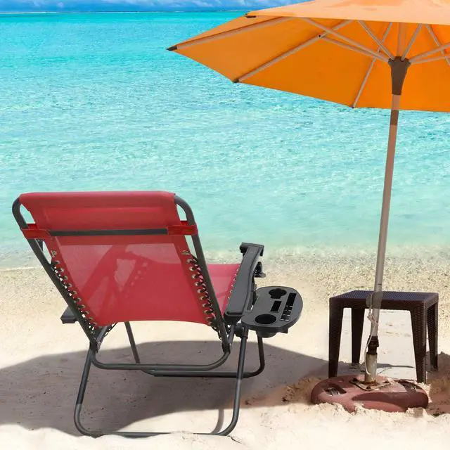 Alt view image 7 of 7 - Patio Zero Gravity Chair Outdoor Folding Lounge Chair Recliners Adjustable Lawn Lounge Chair with Pillow for Poolside, Yard and Camping (Red)