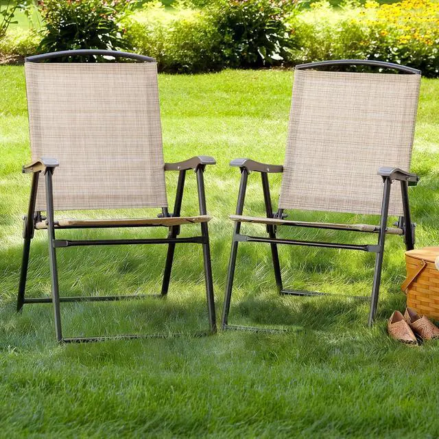 Alt view image 2 of 7 - Patio Chairs Outdoor Chairs Set of 2 Portable Folding Sling Chair for Lawn Camping Yard Beach