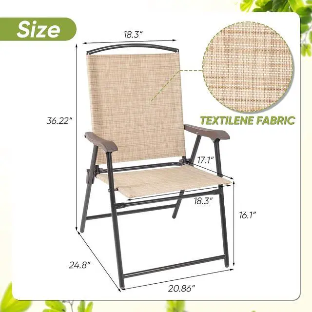 Alt view image 3 of 7 - Patio Chairs Outdoor Chairs Set of 2 Portable Folding Sling Chair for Lawn Camping Yard Beach