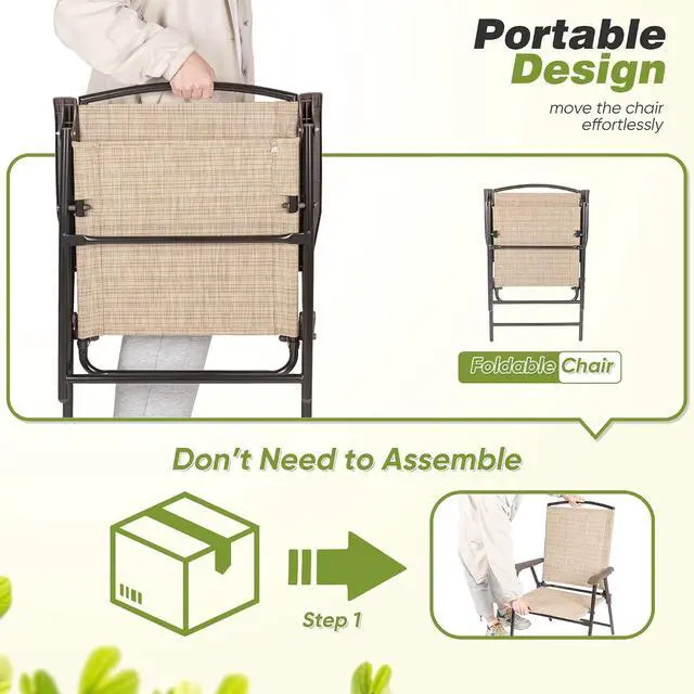 Alt view image 5 of 7 - Patio Chairs Outdoor Chairs Set of 2 Portable Folding Sling Chair for Lawn Camping Yard Beach