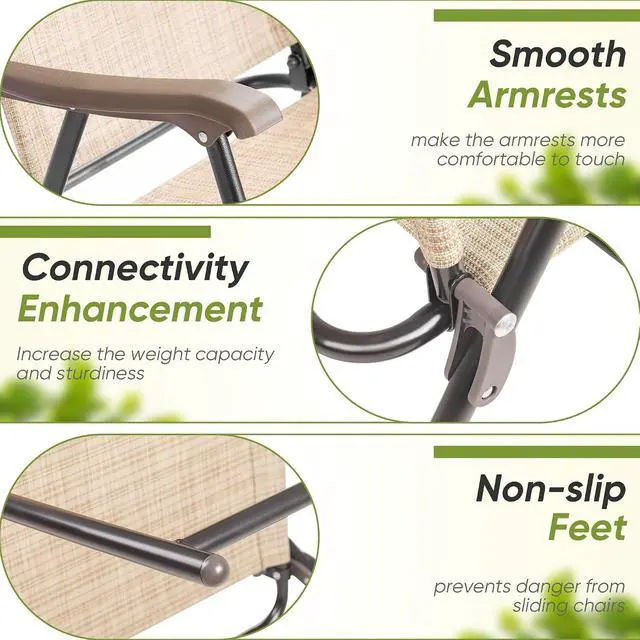 Alt view image 4 of 7 - Patio Chairs Outdoor Chairs Set of 2 Portable Folding Sling Chair for Lawn Camping Yard Beach