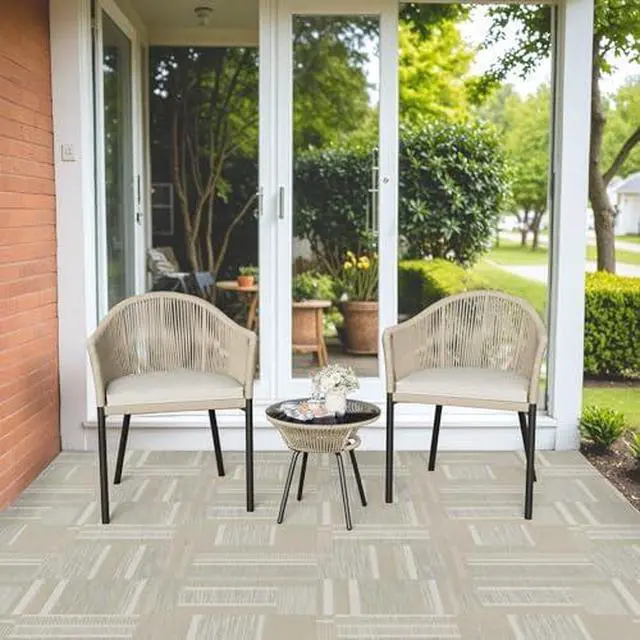 Alt view image 6 of 6 - 3 Piece Patio Set Outdoor Wicker Patio Chairs with Coffee Table & Cushions Bistro Conversation Set Porch Furniture for Patio, Balcony, Deck, Backyard