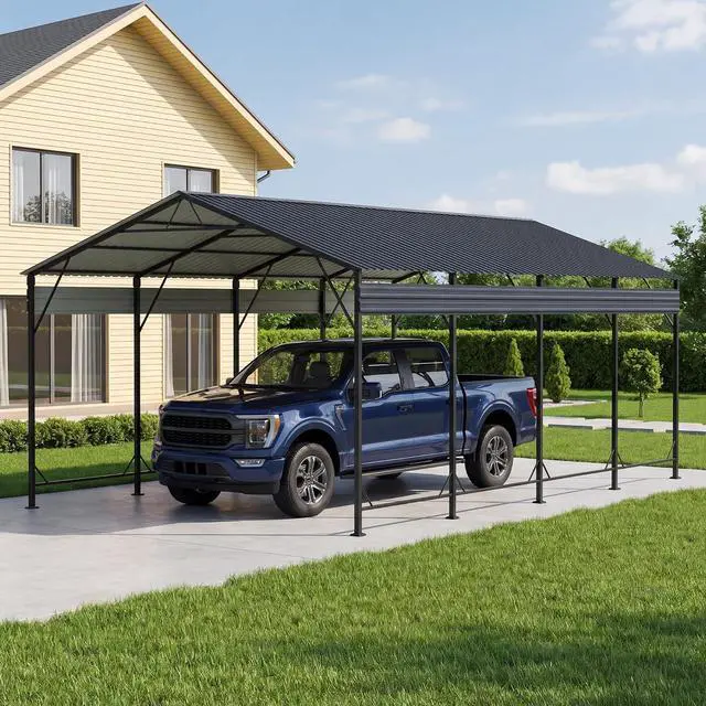 Main image of 12x20 FT Metal Carport, Heavy Duty Car Canopy with Galvanized Steel Roof, Reinforced Base Frame, All-Weather Garage, Outdoor Shelter for Cars, Trucks, Boats, Tractors & RV (Black)