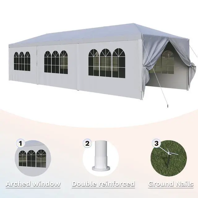 Alt view image 2 of 7 - 10'x30' Heavy Duty Waterproof Party Tent Large Outdoor Gazebo with Removable Sidewalls & 2 Doors for Weddings, Markets & Gatherings (White)