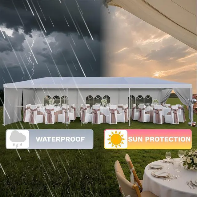 Alt view image 5 of 7 - 10'x30' Heavy Duty Waterproof Party Tent Large Outdoor Gazebo with Removable Sidewalls & 2 Doors for Weddings, Markets & Gatherings (White)