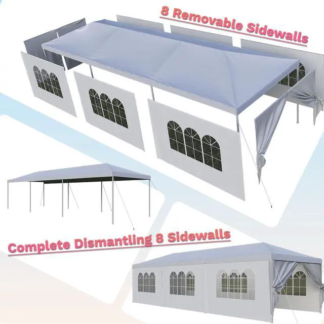 Alt view image 6 of 7 - 10'x30' Heavy Duty Waterproof Party Tent Large Outdoor Gazebo with Removable Sidewalls & 2 Doors for Weddings, Markets & Gatherings (White)