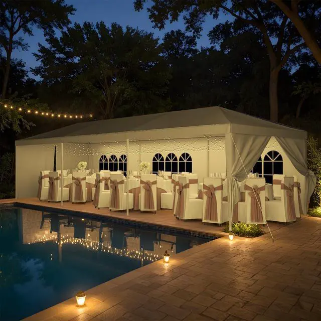 Alt view image 7 of 7 - 10'x30' Heavy Duty Waterproof Party Tent Large Outdoor Gazebo with Removable Sidewalls & 2 Doors for Weddings, Markets & Gatherings (White)
