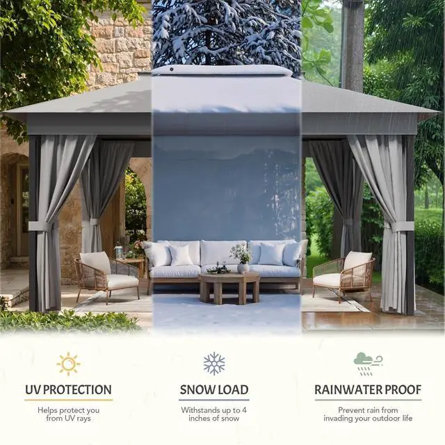 Alt view image 2 of 7 - Outdoor 8'x 8' Gazebo,Small Soft Top Deck Gazebo with Mosquito Netting, Heavy Duty Metal Frame Canopy with Expansion Bolts and Double RoofsParty Tent & Shelte for Backyard, Garden (Grey)