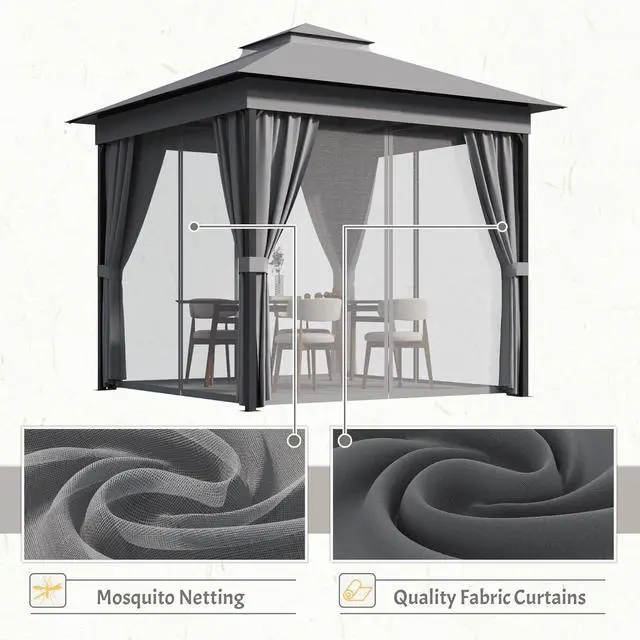 Alt view image 7 of 7 - Outdoor 8'x 8' Gazebo,Small Soft Top Deck Gazebo with Mosquito Netting, Heavy Duty Metal Frame Canopy with Expansion Bolts and Double RoofsParty Tent & Shelte for Backyard, Garden (Grey)