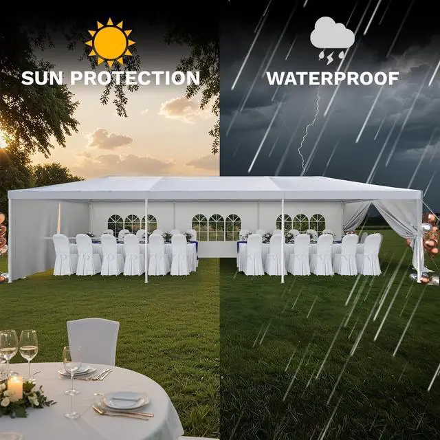 Alt view image 2 of 7 - 10x30FT Party Tent, Heavy Duty Outdoor Canopy Wedding Tent with 8 Sidewalls & UV Protection, Waterproof Portable Gazebo Shelter for Commercial Events, Backyard, Patio, White