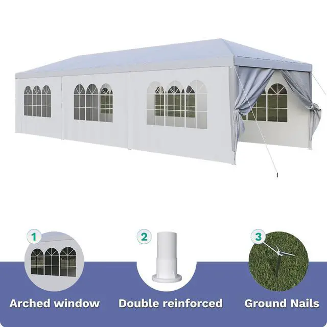 Alt view image 5 of 7 - 10x30FT Party Tent, Heavy Duty Outdoor Canopy Wedding Tent with 8 Sidewalls & UV Protection, Waterproof Portable Gazebo Shelter for Commercial Events, Backyard, Patio, White