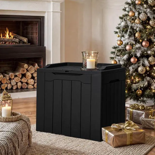 Alt view image 2 of 7 - 30 Gallon Small Deck Box Outdoor Waterproof Resin Storage Box Lockable Storage Container Outside Package Delivery Box (Black)