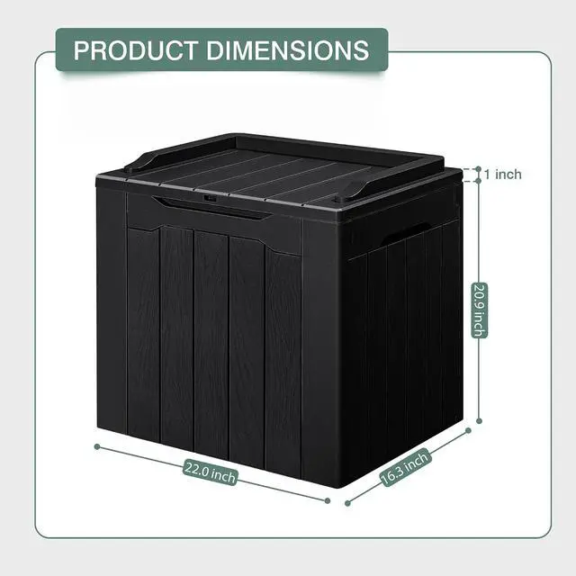 Alt view image 6 of 7 - 30 Gallon Small Deck Box Outdoor Waterproof Resin Storage Box Lockable Storage Container Outside Package Delivery Box (Black)