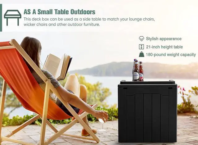 Alt view image 7 of 7 - 30 Gallon Small Deck Box Outdoor Waterproof Resin Storage Box Lockable Storage Container Outside Package Delivery Box (Black)
