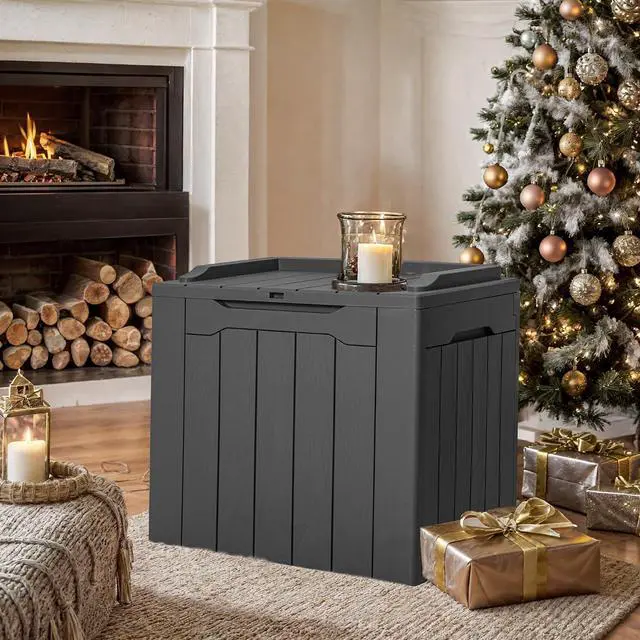Alt view image 2 of 7 - 30 Gallon Small Deck Box Outdoor Waterproof Resin Storage Box Lockable Storage Container Outside Package Delivery Box (Gray)