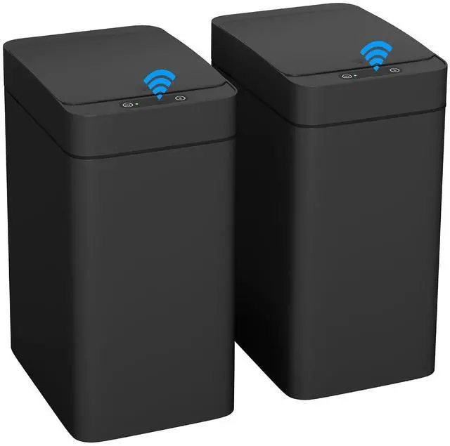 Main image of 2.5 Gal Bathroom Trash Cans with Lid, Touchless Motion Sensor Small Smart Wastebaskets 2 Pack, Waterproof Plastic Garbage Cans for Office, Kitchen (2, Black)