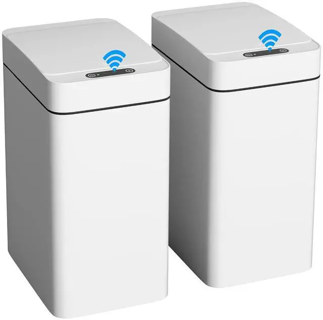 Main image of 2.5 Gal Bathroom Trash Cans with Lid, Touchless Motion Sensor Small Smart Wastebaskets 2 Pack, Waterproof Plastic Garbage Cans for Office, Kitchen (2, White)