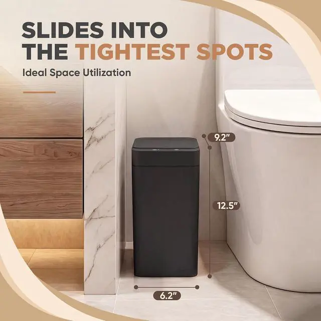 Alt view image 7 of 7 - 2.5 Gal Bathroom Trash Cans with Lid, Touchless Motion Sensor Small Smart Wastebaskets 2 Pack, Waterproof Plastic Garbage Cans for Office, Kitchen (2, Black)