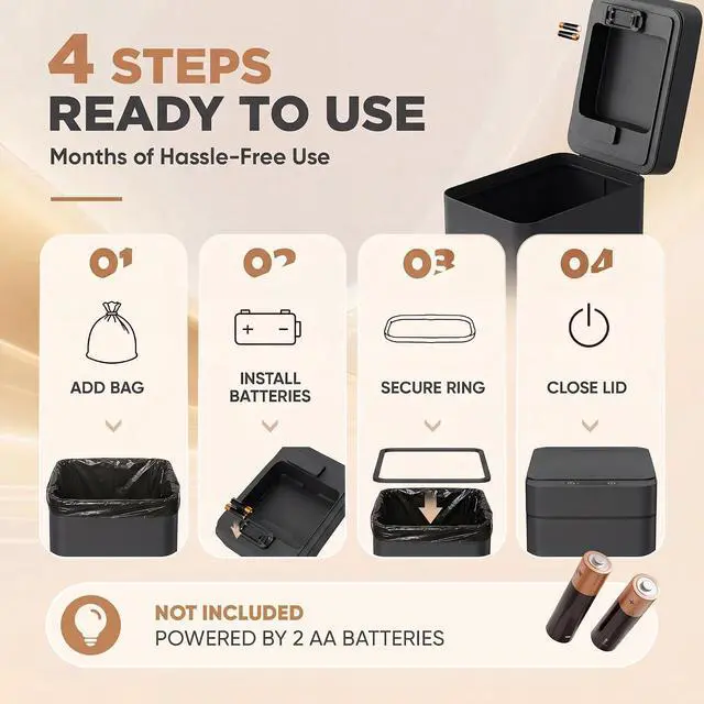 Alt view image 3 of 7 - 2.5 Gal Bathroom Trash Cans with Lid, Touchless Motion Sensor Small Smart Wastebaskets 2 Pack, Waterproof Plastic Garbage Cans for Office, Kitchen (2, Black)