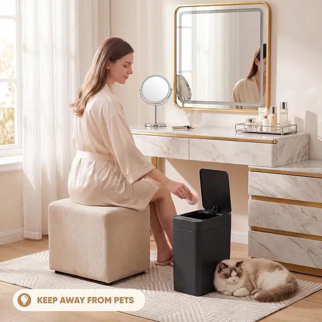 Alt view image 5 of 7 - 2.5 Gal Bathroom Trash Cans with Lid, Touchless Motion Sensor Small Smart Wastebaskets 2 Pack, Waterproof Plastic Garbage Cans for Office, Kitchen (2, Black)