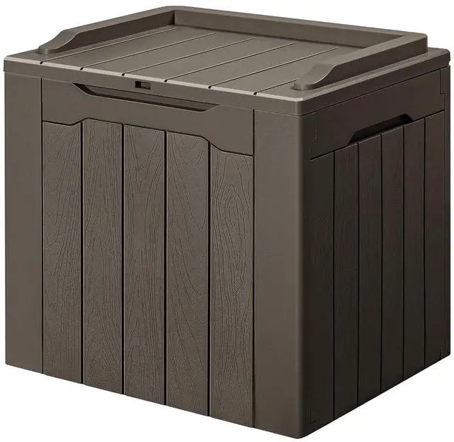 Main image of 30 Gallon Small Deck Box Outdoor Waterproof Resin Storage Box Lockable Storage Container Outside Package Delivery (Brown)