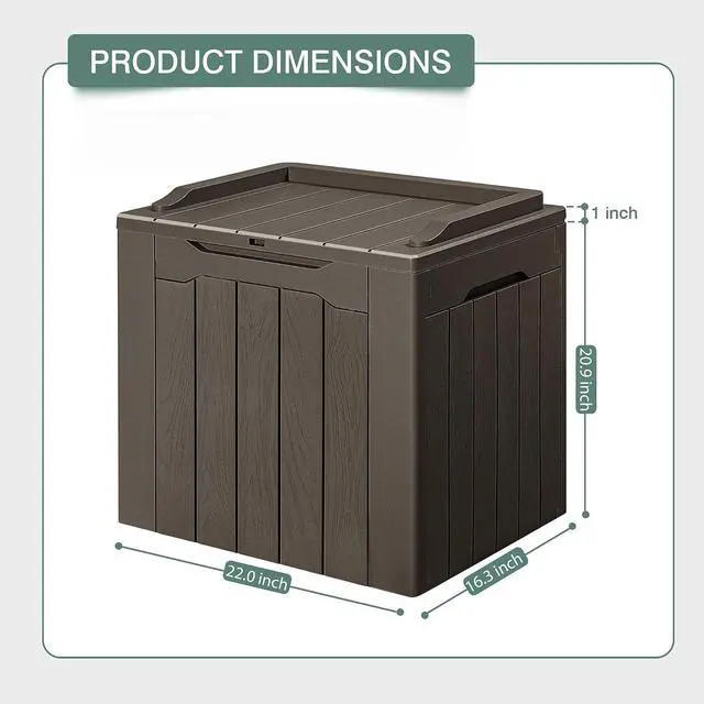 Alt view image 5 of 7 - 30 Gallon Small Deck Box Outdoor Waterproof Resin Storage Box Lockable Storage Container Outside Package Delivery (Brown)