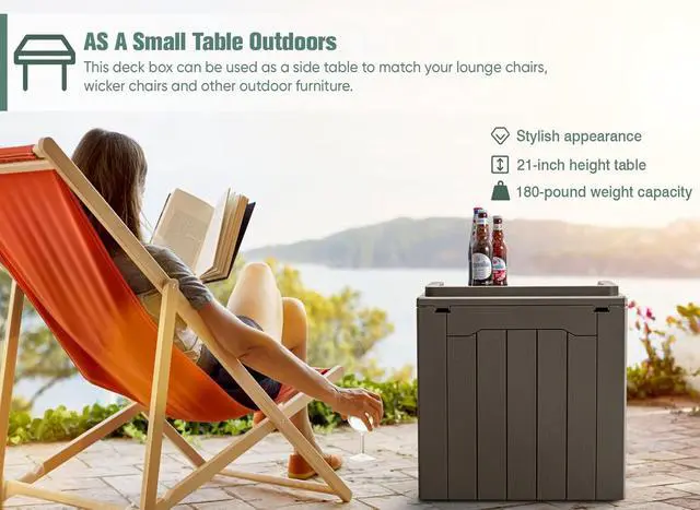 Alt view image 4 of 7 - 30 Gallon Small Deck Box Outdoor Waterproof Resin Storage Box Lockable Storage Container Outside Package Delivery (Brown)