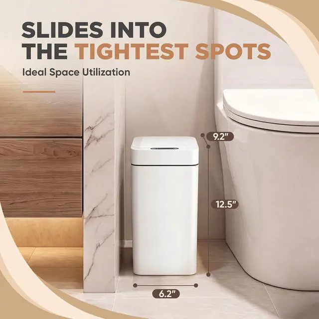 Alt view image 7 of 7 - 2.5 Gal Bathroom Trash Cans with Lid, Touchless Motion Sensor Small Smart Wastebaskets 2 Pack, Waterproof Plastic Garbage Cans for Office, Kitchen (2, White)
