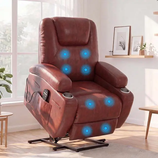 Main image of Power Lift Recliner Chair for Elderly (Leathaire, Light Brown) | Recliner Chair Massage Ergonomic Lift Chair Cup Holders for Living Room