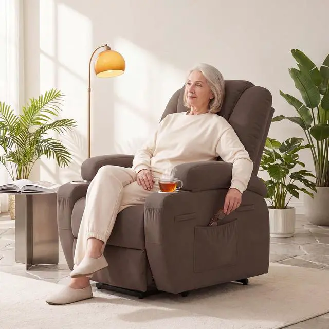 Alt view image 3 of 7 - Power Lift Recliner Chair for Elderly, Lift Chair (Dark Brown) | Recliner Chair Massage Ergonomic Lift Chair Cup Holder for Living Room