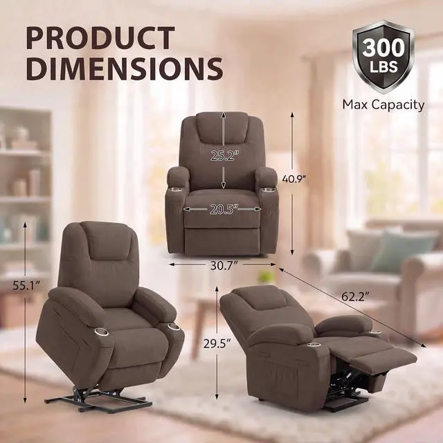 Alt view image 2 of 7 - Power Lift Recliner Chair for Elderly, Lift Chair (Dark Brown) | Recliner Chair Massage Ergonomic Lift Chair Cup Holder for Living Room