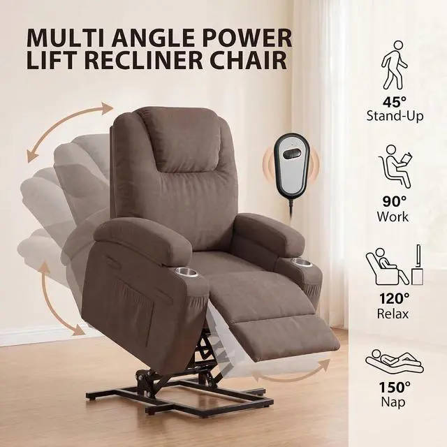 Alt view image 5 of 7 - Power Lift Recliner Chair for Elderly, Lift Chair (Dark Brown) | Recliner Chair Massage Ergonomic Lift Chair Cup Holder for Living Room