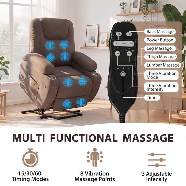 Alt view image 4 of 7 - Power Lift Recliner Chair for Elderly, Lift Chair (Dark Brown) | Recliner Chair Massage Ergonomic Lift Chair Cup Holder for Living Room