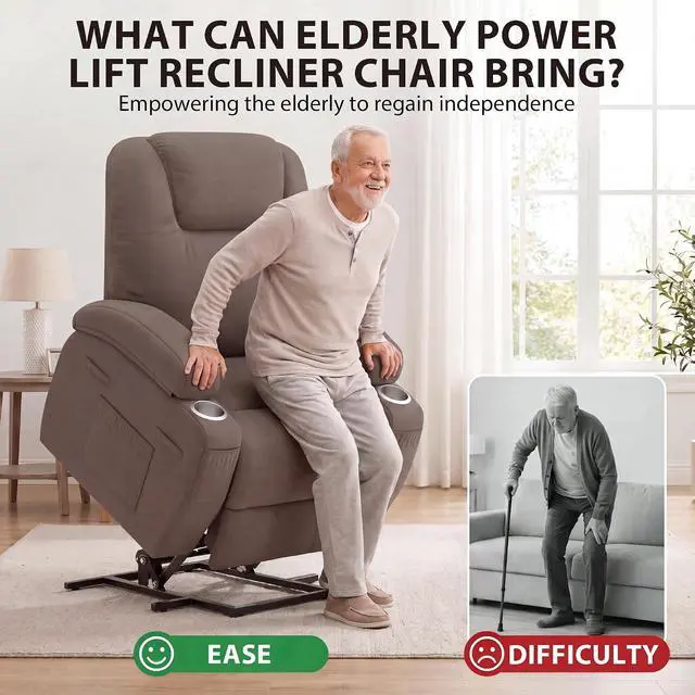 Alt view image 6 of 7 - Power Lift Recliner Chair for Elderly, Lift Chair (Dark Brown) | Recliner Chair Massage Ergonomic Lift Chair Cup Holder for Living Room