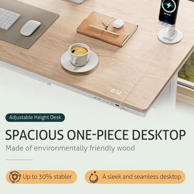 Alt view image 4 of 7 - Electric Standing Desk with Drawers, Adjustable Height Sit Stand Desk with One-Piece Desktop & USB Charging Port for Home Office Computer Desks (Bamboo Desktop, 48 Inch)