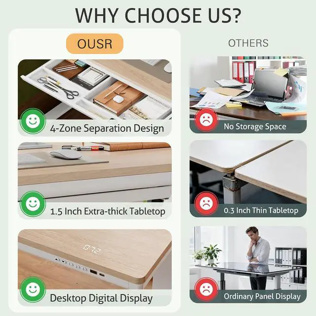 Alt view image 5 of 7 - Electric Standing Desk with Drawers, Adjustable Height Sit Stand Desk with One-Piece Desktop & USB Charging Port for Home Office Computer Desks (Bamboo Desktop, 48 Inch)
