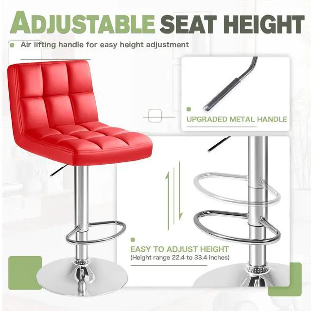 Alt view image 4 of 7 - Bar Stools Modern Pu Leather Swivel Adjustable Hydraulic Bar Stool Square Counter Height Stool Set of 2 (Red)