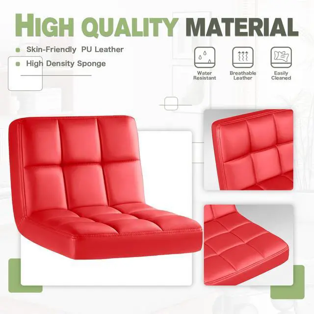Alt view image 6 of 7 - Bar Stools Modern Pu Leather Swivel Adjustable Hydraulic Bar Stool Square Counter Height Stool Set of 2 (Red)
