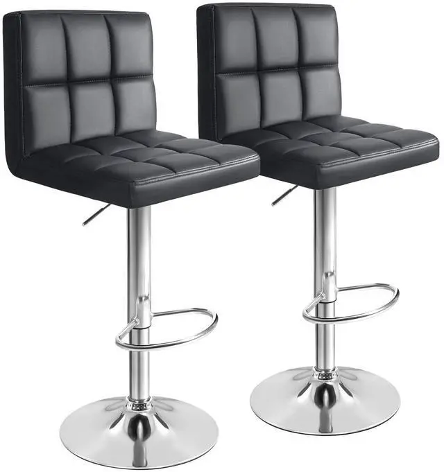 Main image of Bar Stools Modern PU Leather Adjustable Barstools with Back Armless Hydraulic Kitchen Counter Height Swivel Bar Stool Set of 2 (Black)