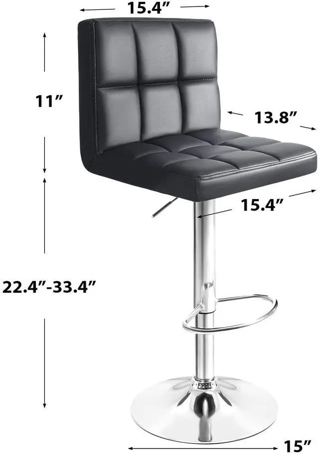 Alt view image 3 of 7 - Bar Stools Modern PU Leather Adjustable Barstools with Back Armless Hydraulic Kitchen Counter Height Swivel Bar Stool Set of 2 (Black)