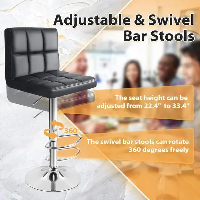 Alt view image 7 of 7 - Bar Stools Modern PU Leather Adjustable Barstools with Back Armless Hydraulic Kitchen Counter Height Swivel Bar Stool Set of 2 (Black)