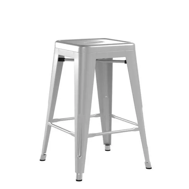 Alt view image 6 of 7 - 24 Inch Metal Bar Stools Set of 4, Counter Height Bar Stools Height High Backless Stools Industrial Stackable Bar Chairs for Dining Room Kitchen Indoor Outdoor Stools Bar Chairs (Sliver)