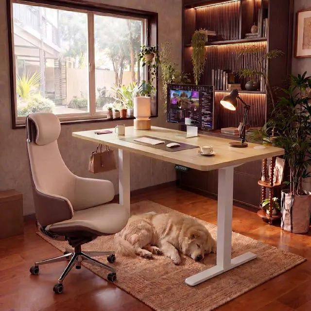 Alt view image 2 of 7 - Electric Height Adjustable Standing Desk Large 48 x 24 Inches Sit Stand up Desk Home Office Computer Desk Memory Preset with T-Shaped Metal Bracket, Wood