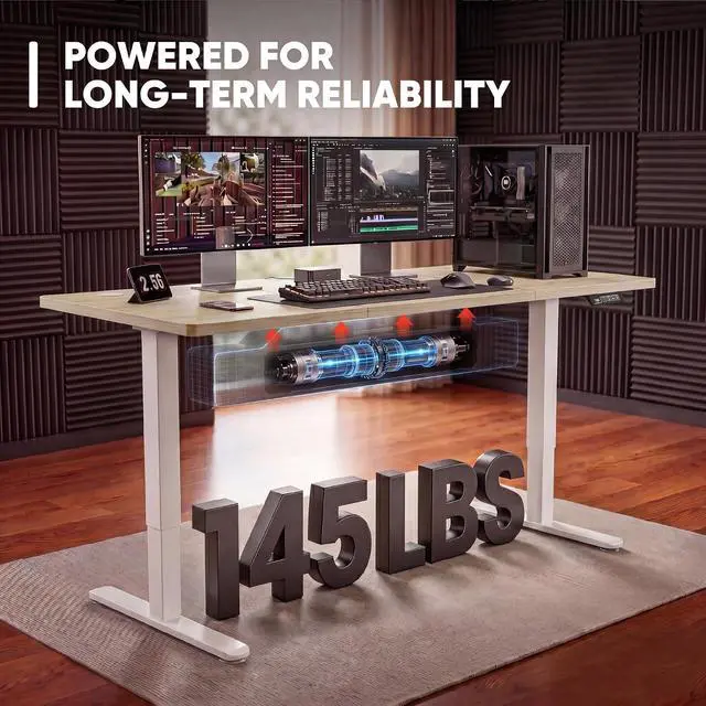 Alt view image 4 of 7 - Electric Height Adjustable Standing Desk Large 48 x 24 Inches Sit Stand up Desk Home Office Computer Desk Memory Preset with T-Shaped Metal Bracket, Wood