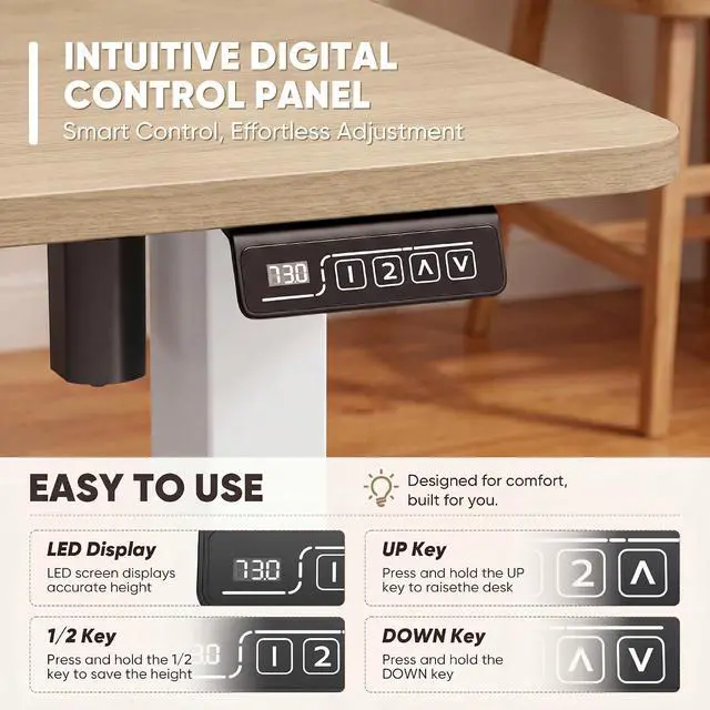 Alt view image 6 of 7 - Electric Height Adjustable Standing Desk Large 48 x 24 Inches Sit Stand up Desk Home Office Computer Desk Memory Preset with T-Shaped Metal Bracket, Wood