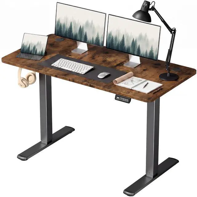 Main image of Electric Height Adjustable Standing Desk Large 48 x 24 Inches Sit Stand up Desk Home Office Computer Desk Memory Preset with T-Shaped Metal Bracke, Brown