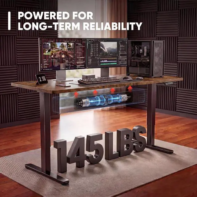 Alt view image 5 of 7 - Electric Height Adjustable Standing Desk Large 48 x 24 Inches Sit Stand up Desk Home Office Computer Desk Memory Preset with T-Shaped Metal Bracke, Brown