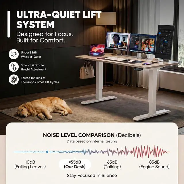 Alt view image 7 of 7 - Electric Height Adjustable Standing Desk Large 48 x 24 Inches Sit Stand up Desk Home Office Computer Desk Memory Preset with T-Shaped Metal Bracket, Wood